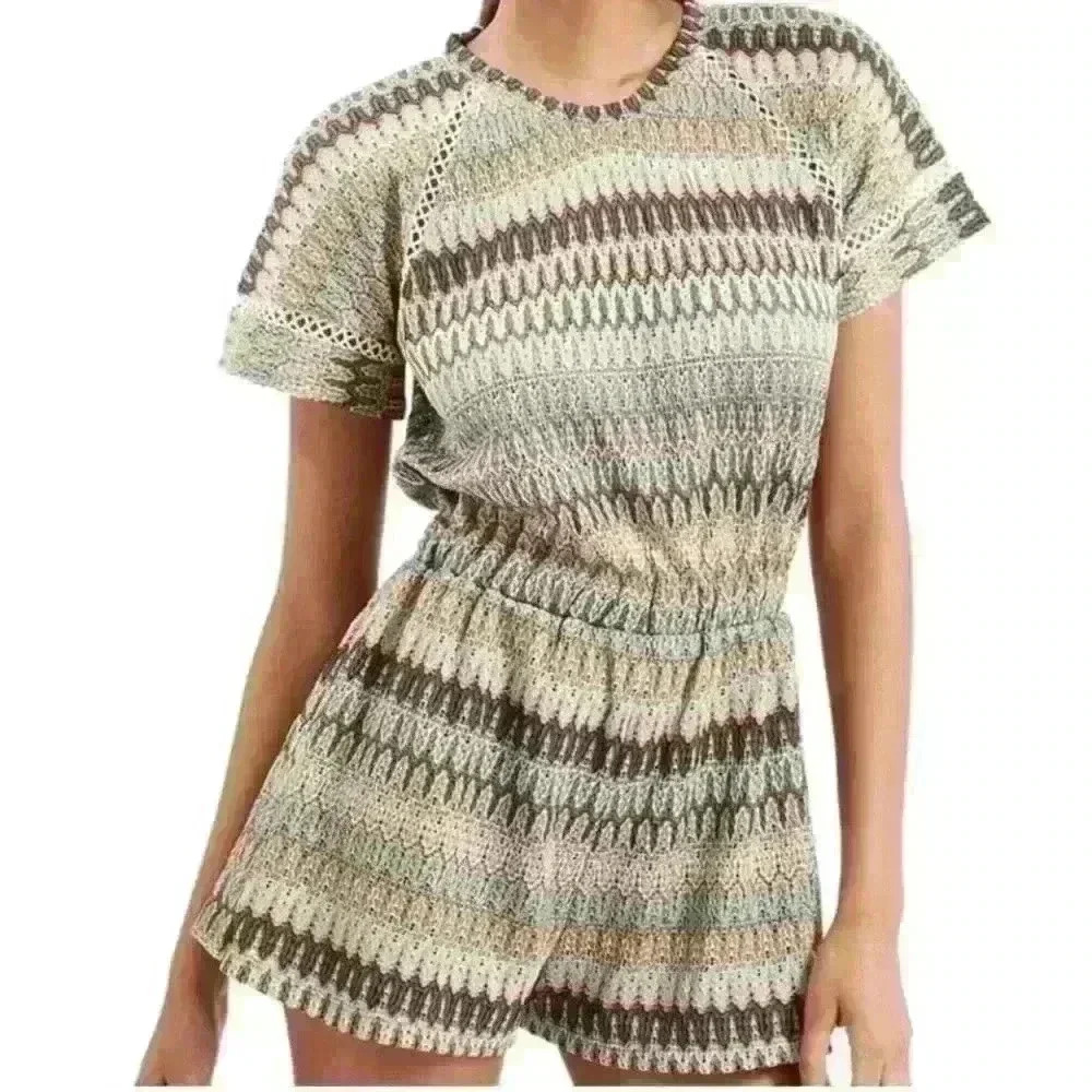 Topshop romper crochet multi color open back‎ size 6